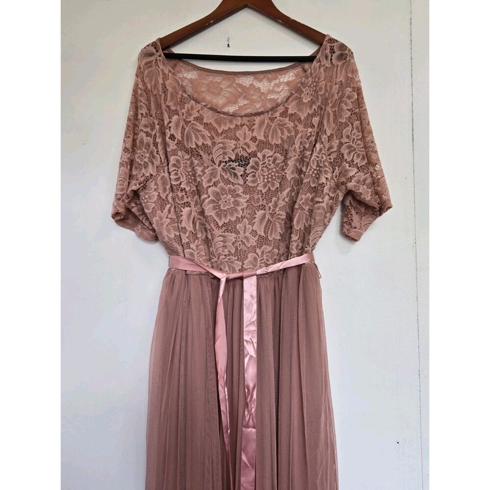 Vtg Candalite Dress Womens 3X Lace Floral Maxi Dress Formal Pink Fairy Romantic